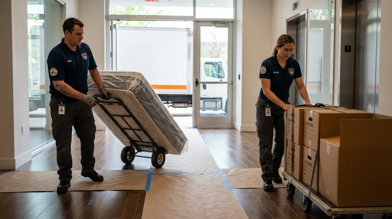 Professional apartment movers loading elevator in Ketchikan, AK